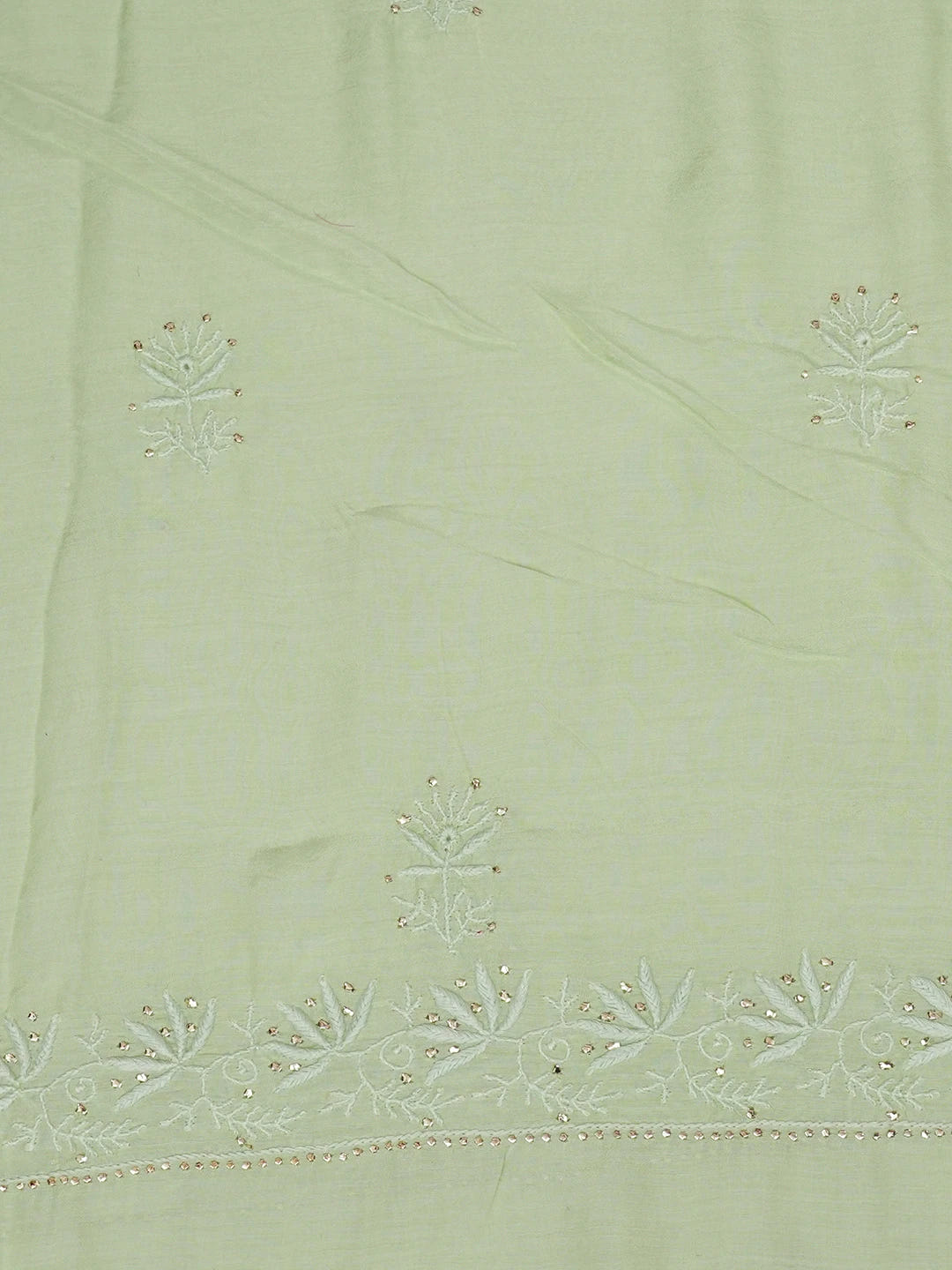 Ada Hand Embroidered Lime Green Maslin Lucknowi Chikankari Unstitched Suit Piece With Muqaish Work 01A470426