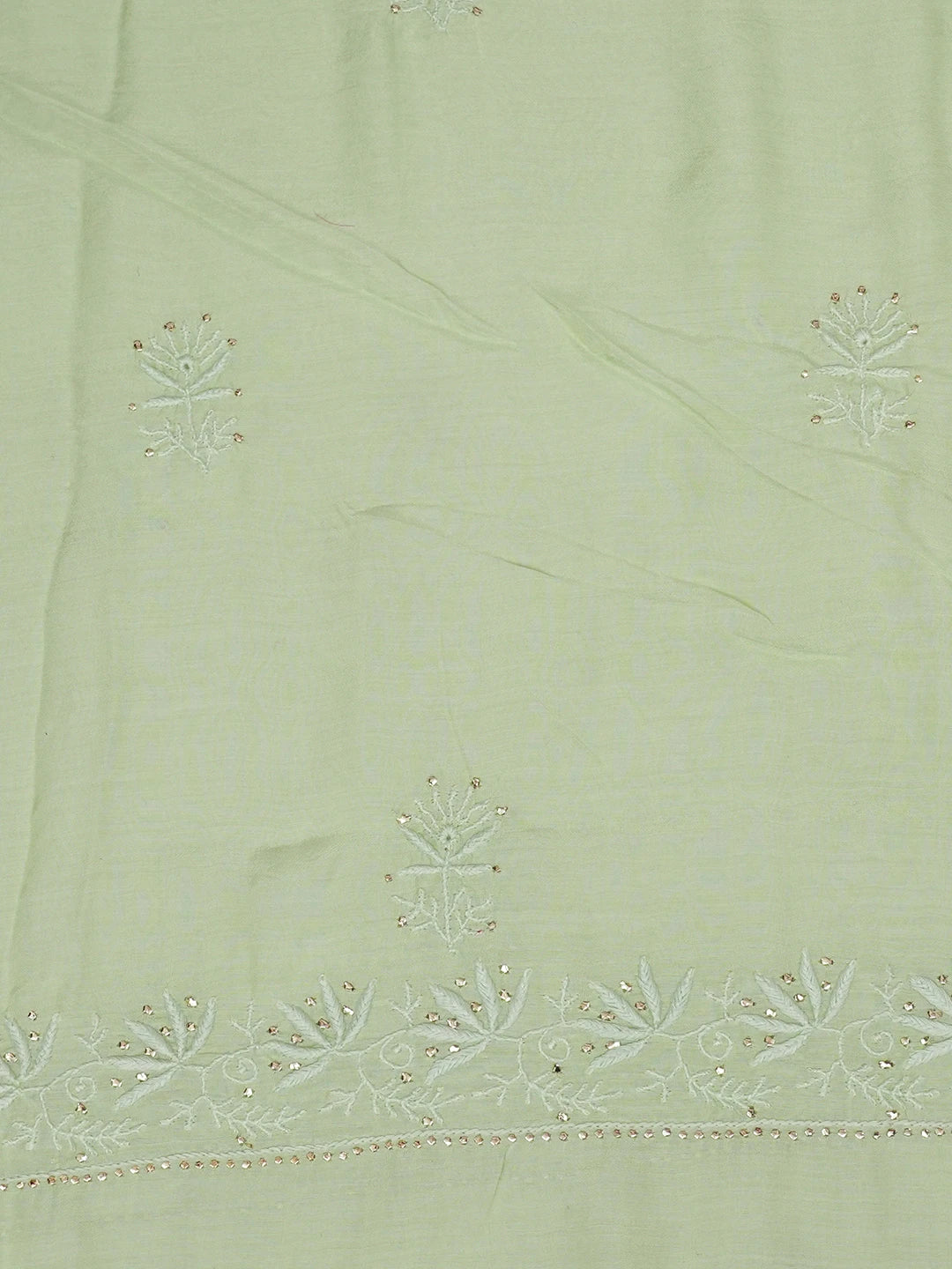 Ada Hand Embroidered Lime Green Maslin Lucknowi Chikankari Unstitched Suit Piece With Muqaish Work 01A470426