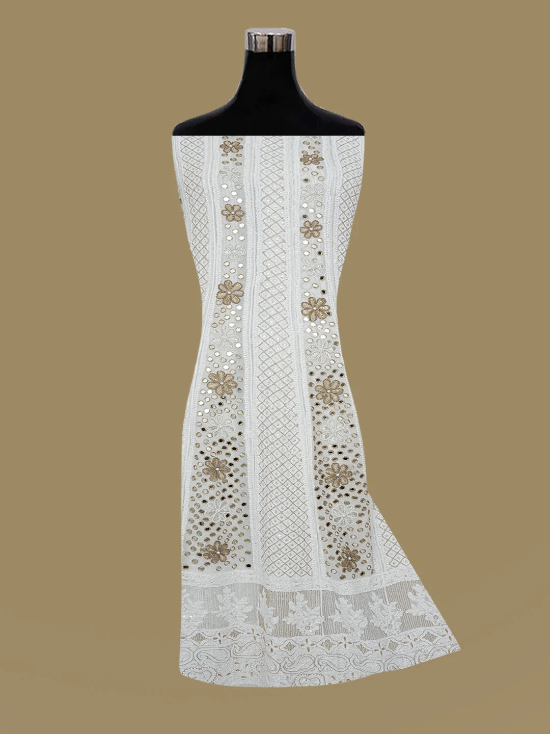 Ada Hand Embroidered White Viscose Georgette Lucknowi Chikankari Semi-Stitched Anarkali Kurta Dupatta Set With Zari Work 01A615779
