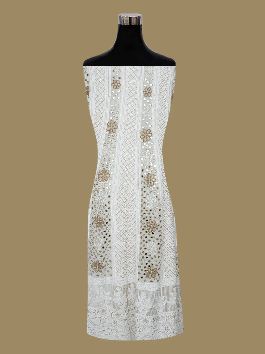 Ada Hand Embroidered White Viscose Georgette Lucknowi Chikankari Semi-Stitched Anarkali Kurta Dupatta Set With Zari Work 01A615779