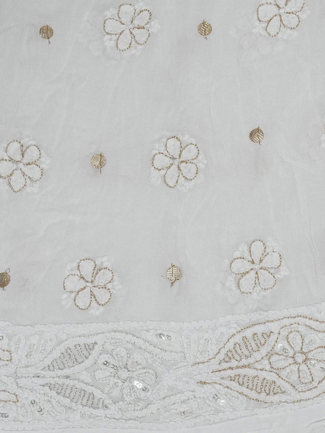 Ada Hand Embroidered White Viscose Georgette Lucknowi Chikankari Semi-Stitched Anarkali Kurta Dupatta Set With Zari Work 01A615779