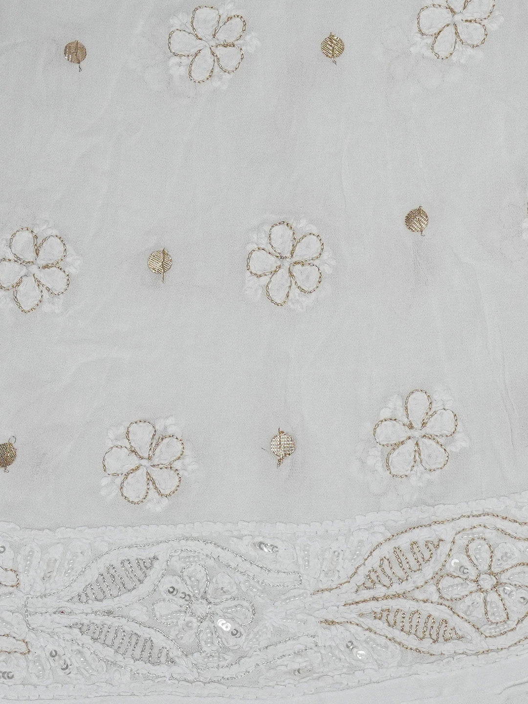 Ada Hand Embroidered White Viscose Georgette Lucknowi Chikankari Semi-Stitched Anarkali Kurta Dupatta Set With Zari Work 01A615779