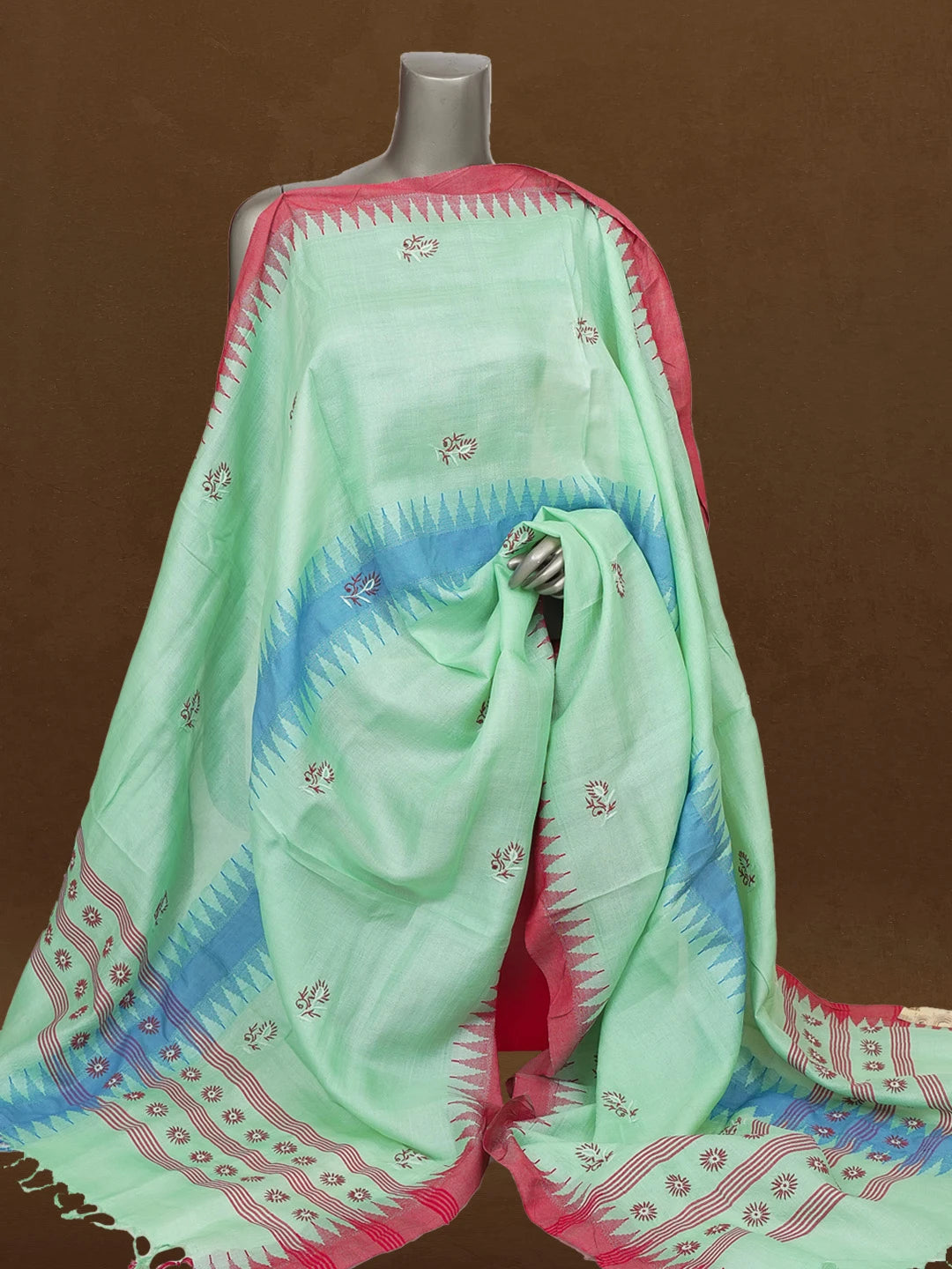 Ada Hand Embroidered Sea Green Tussar Silk Lucknowi Chikankari Dupatta 01A218079