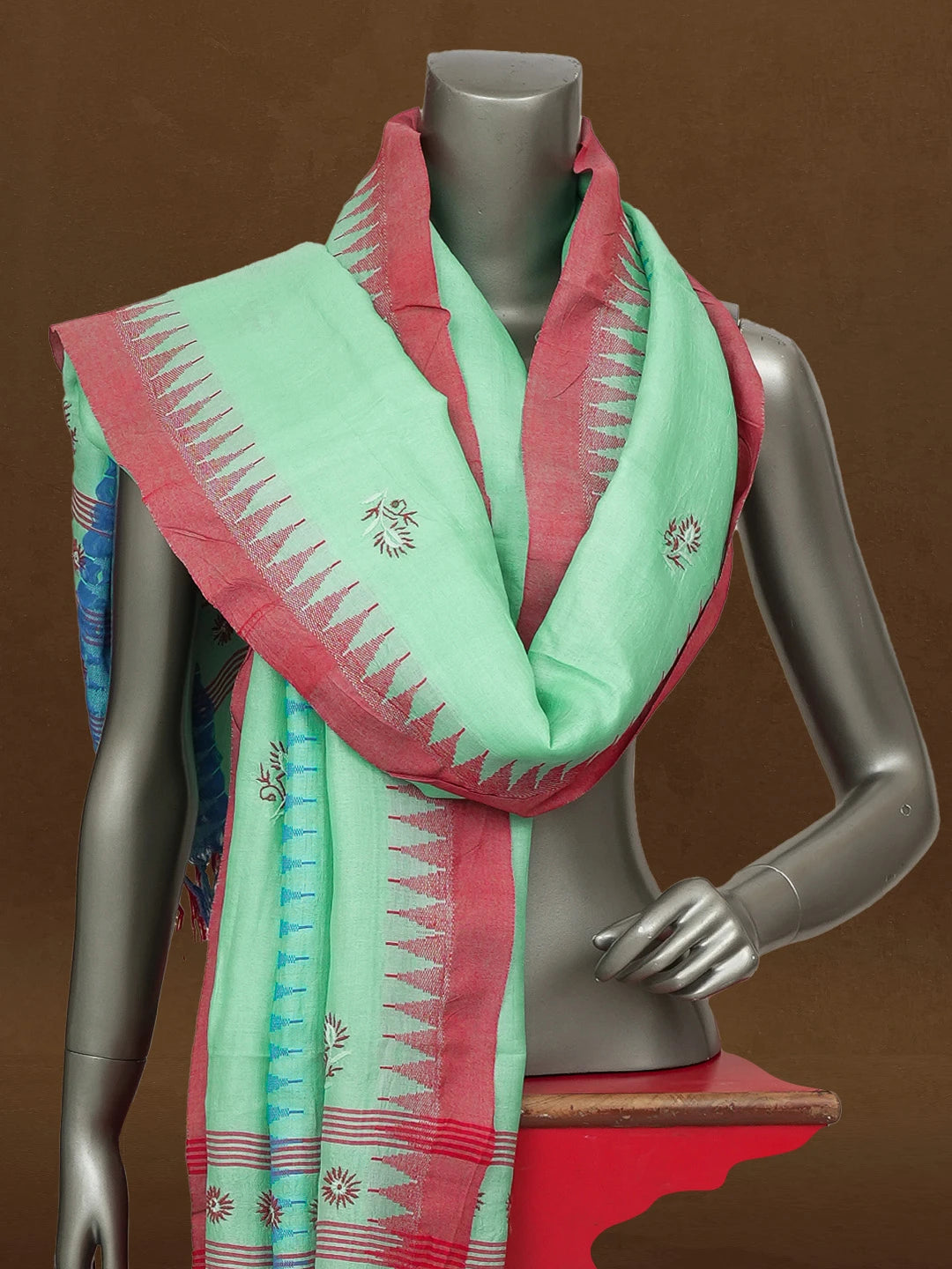 Ada Hand Embroidered Sea Green Tussar Silk Lucknowi Chikankari Dupatta 01A218079