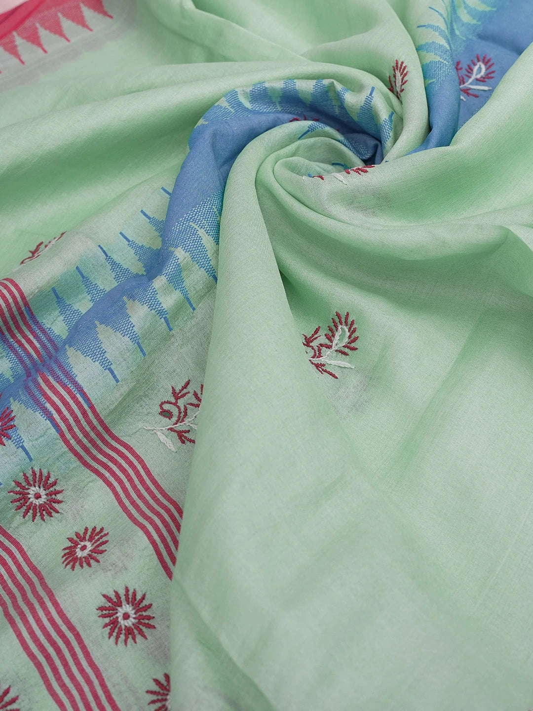 Ada Hand Embroidered Sea Green Tussar Silk Lucknowi Chikankari Dupatta 01A218079