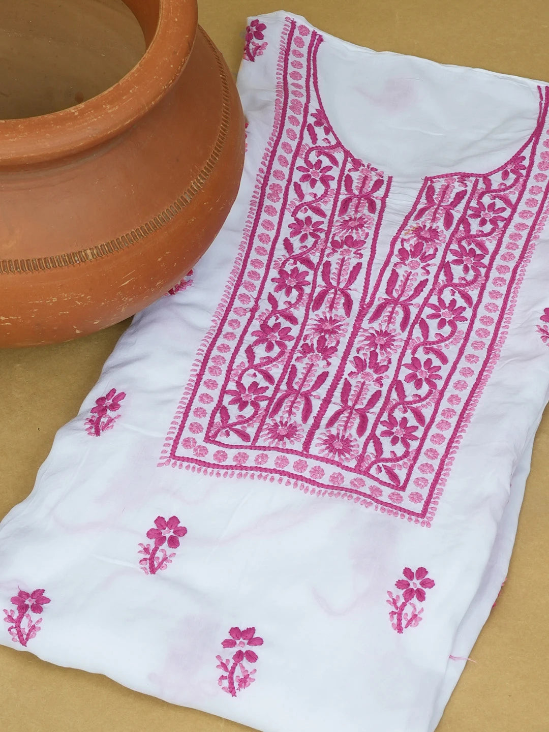 Ada Hand Embroidered White Modal Lucknowi Chikankari Unstitched Kurta Piece 01A614042