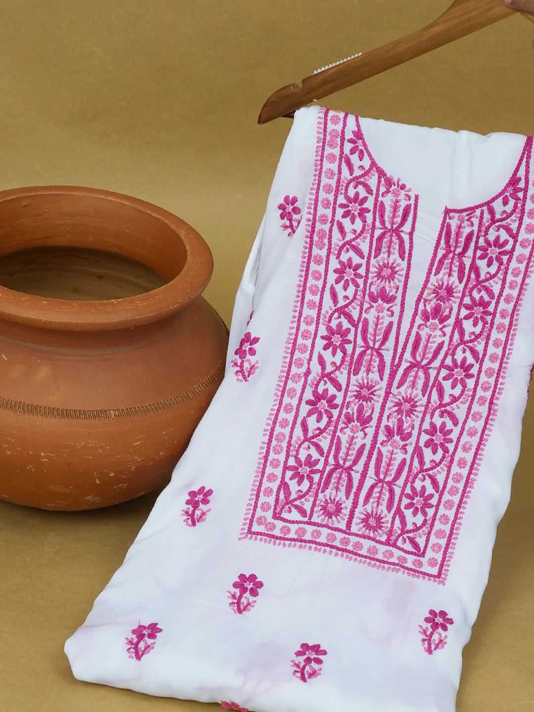 Ada Hand Embroidered White Modal Lucknowi Chikankari Unstitched Kurta Piece 01A614042