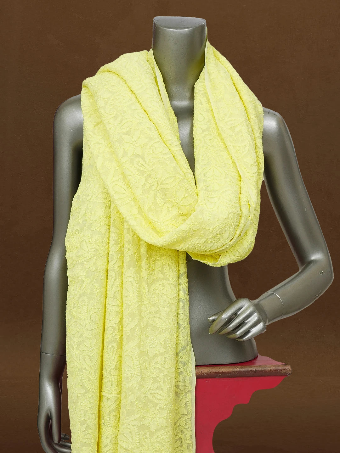 Ada Hand Embroidered Yellow Viscose Georgette Lucknowi Chikankari Dupatta 01A108176