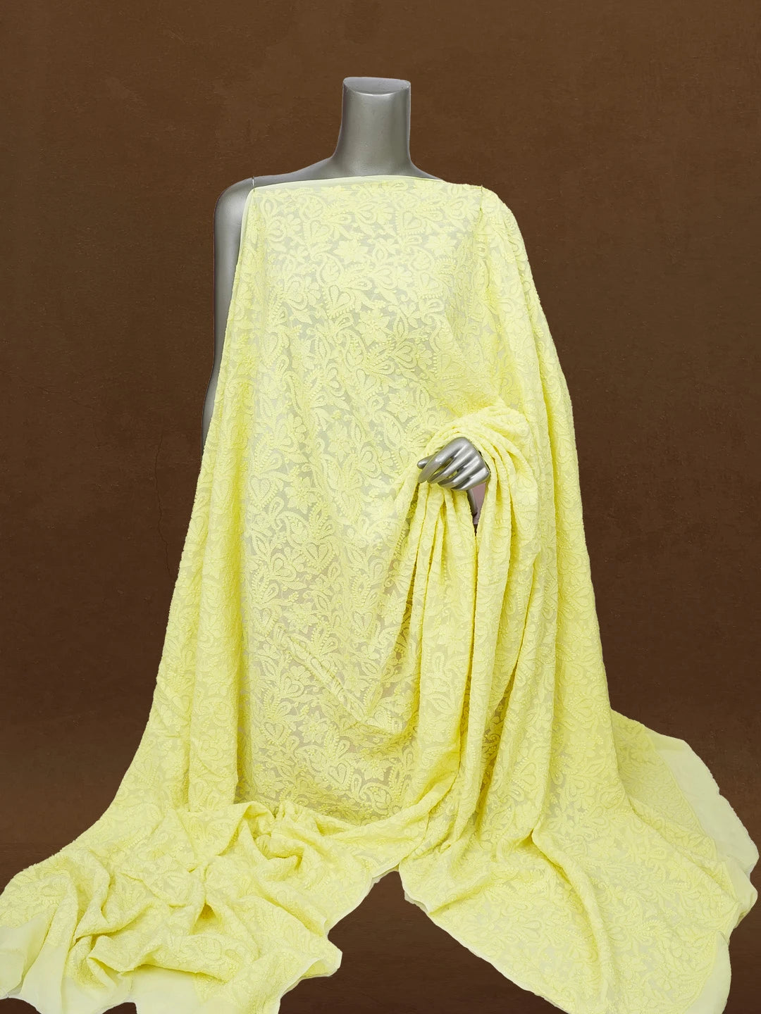 Ada Hand Embroidered Yellow Viscose Georgette Lucknowi Chikankari Dupatta 01A108176