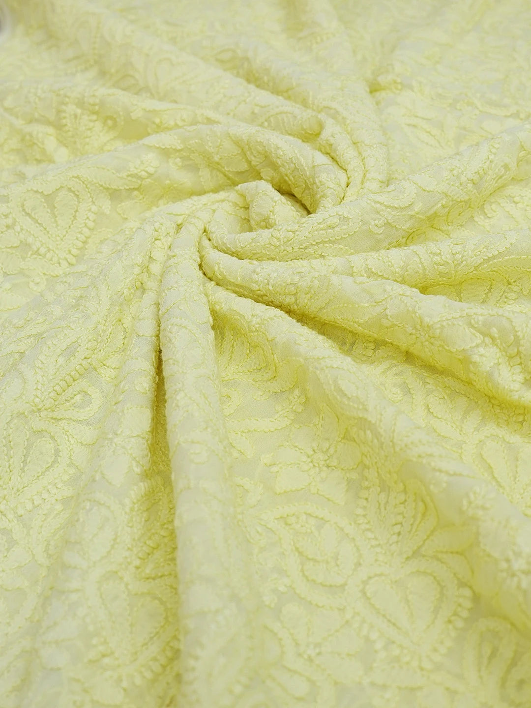 Ada Hand Embroidered Yellow Viscose Georgette Lucknowi Chikankari Dupatta 01A108176