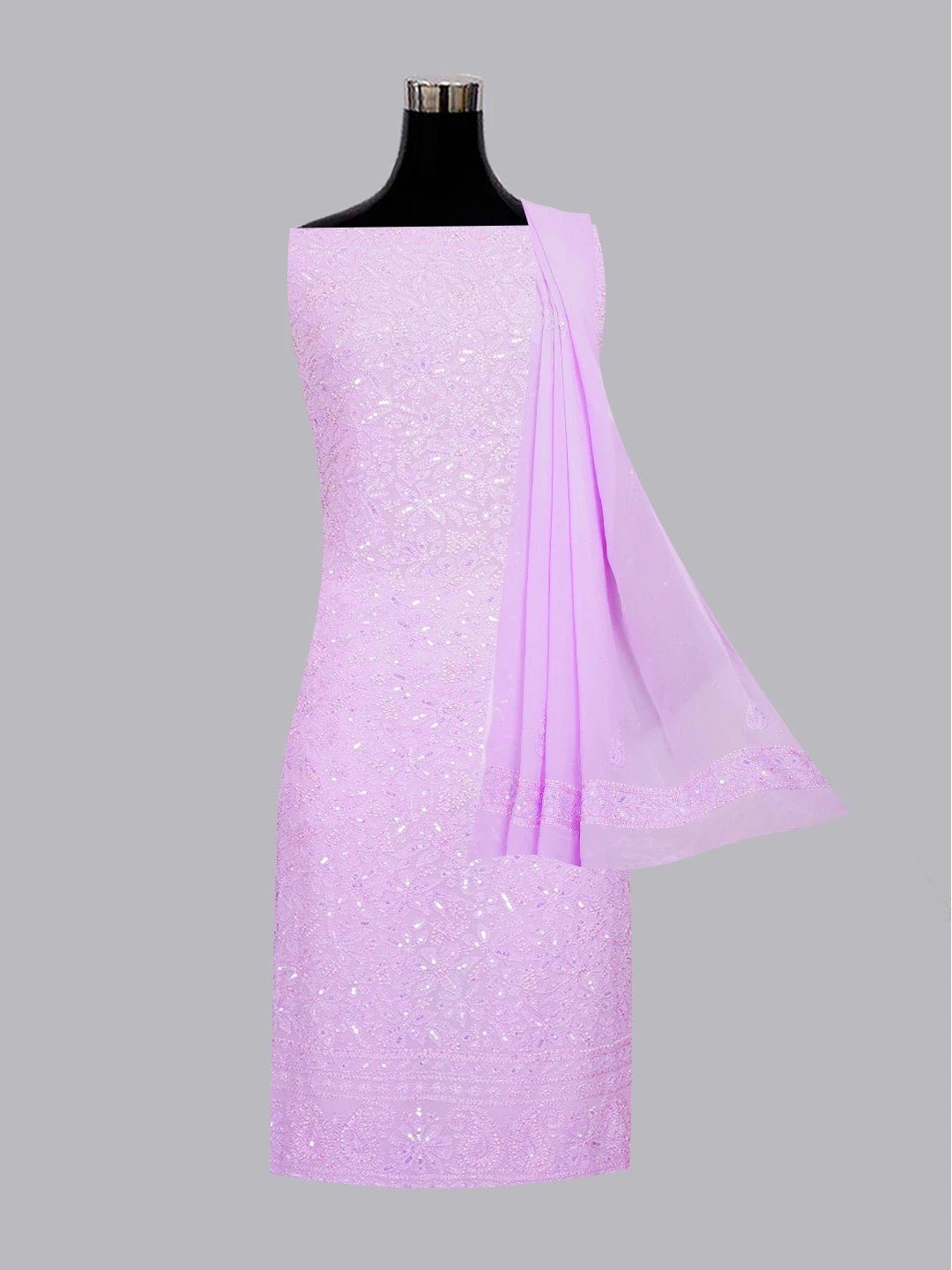 Ada Hand Embroidered Lavender Viscose Georgette Lucknowi Chikankari Unstitched Kurta Dupatta Set With Cutdana and Sequinned Work 01A578914