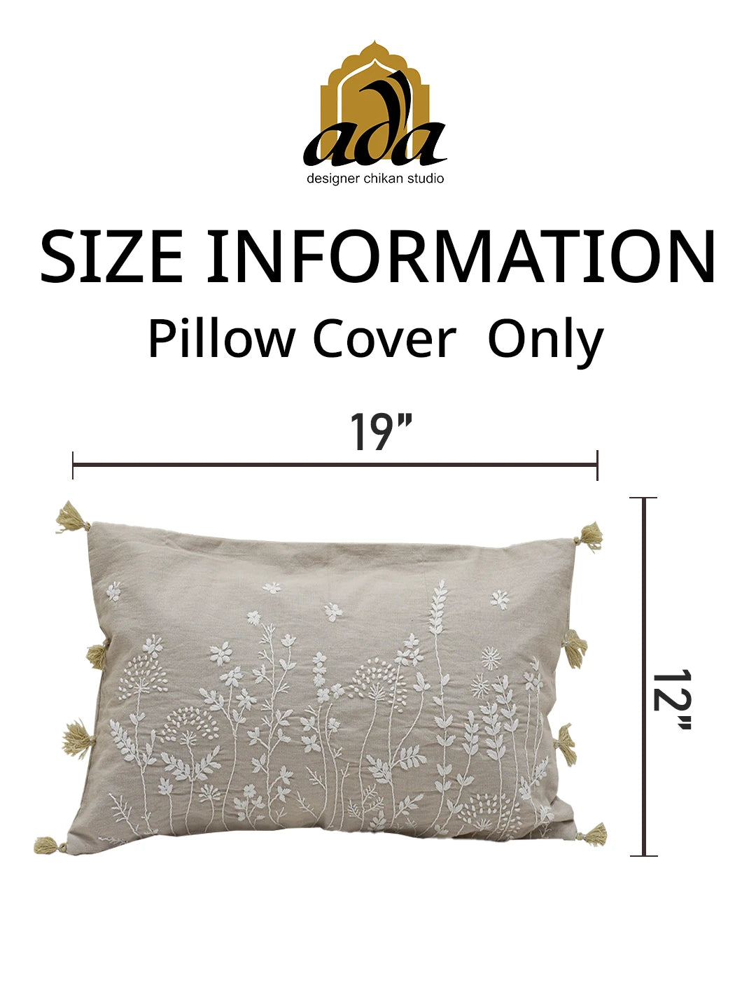 Ada Hand Embroidered Fawn Cotton Lucknowi Chikankari Pillow Cover A011121