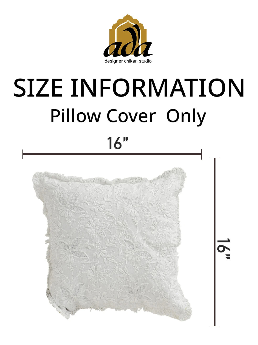 Ada Hand Embroidered White Cotton Lucknowi Chikankari Cushion Cover with Zari Work A011117