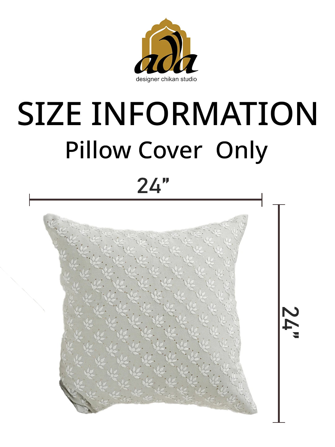 Ada Hand Embroidered Grey Cotton Lucknowi Chikankari Cushion Cover With Muqaish Work A011122