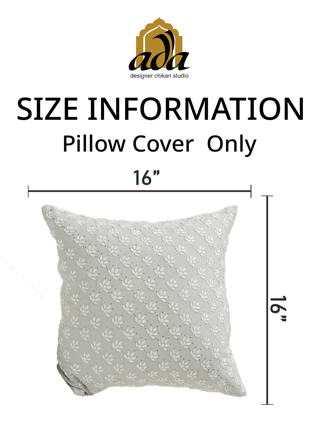 Ada Hand Embroidered Grey Cotton Lucknowi Chikankari Cushion Cover With Muqaish Work A011119