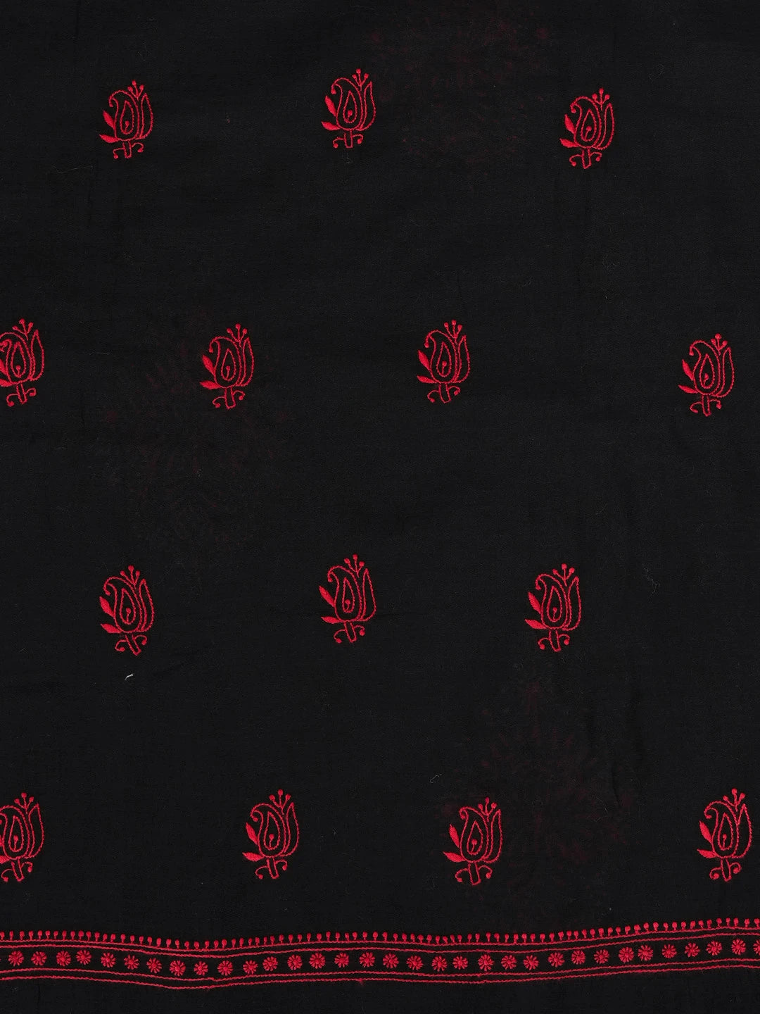 Ada Hand Embroidered Black Chanderi Lucknowi Chikankari Unstitched Kurta Dupatta Set 01A538164