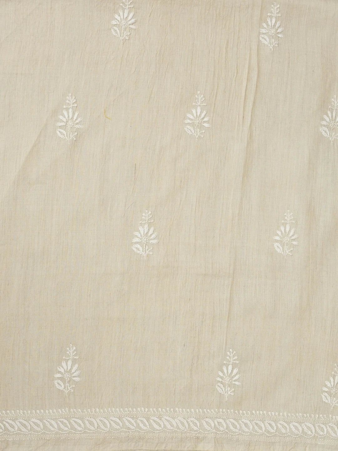 Ada Hand Embroidered Fawn Moonga Silk Lucknowi Chikankari Unstitched Kurta Dupatta Set 01A604494