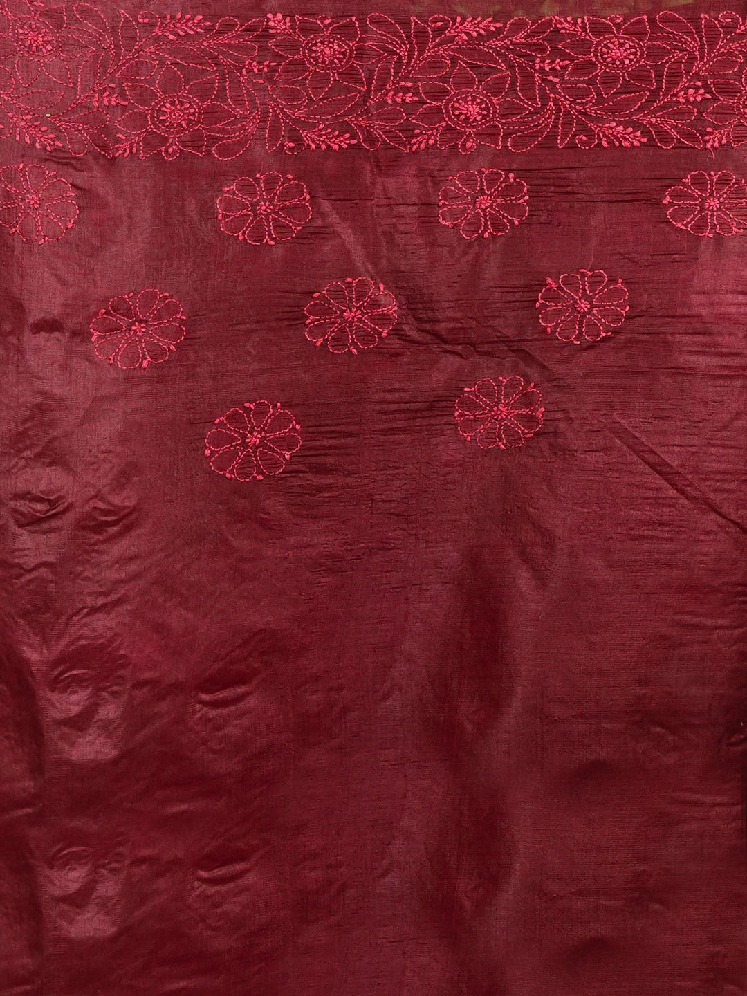 Ada Hand Embroidered Maroon Silk Lucknowi Chikankari Saree With Blouse 01A626997
