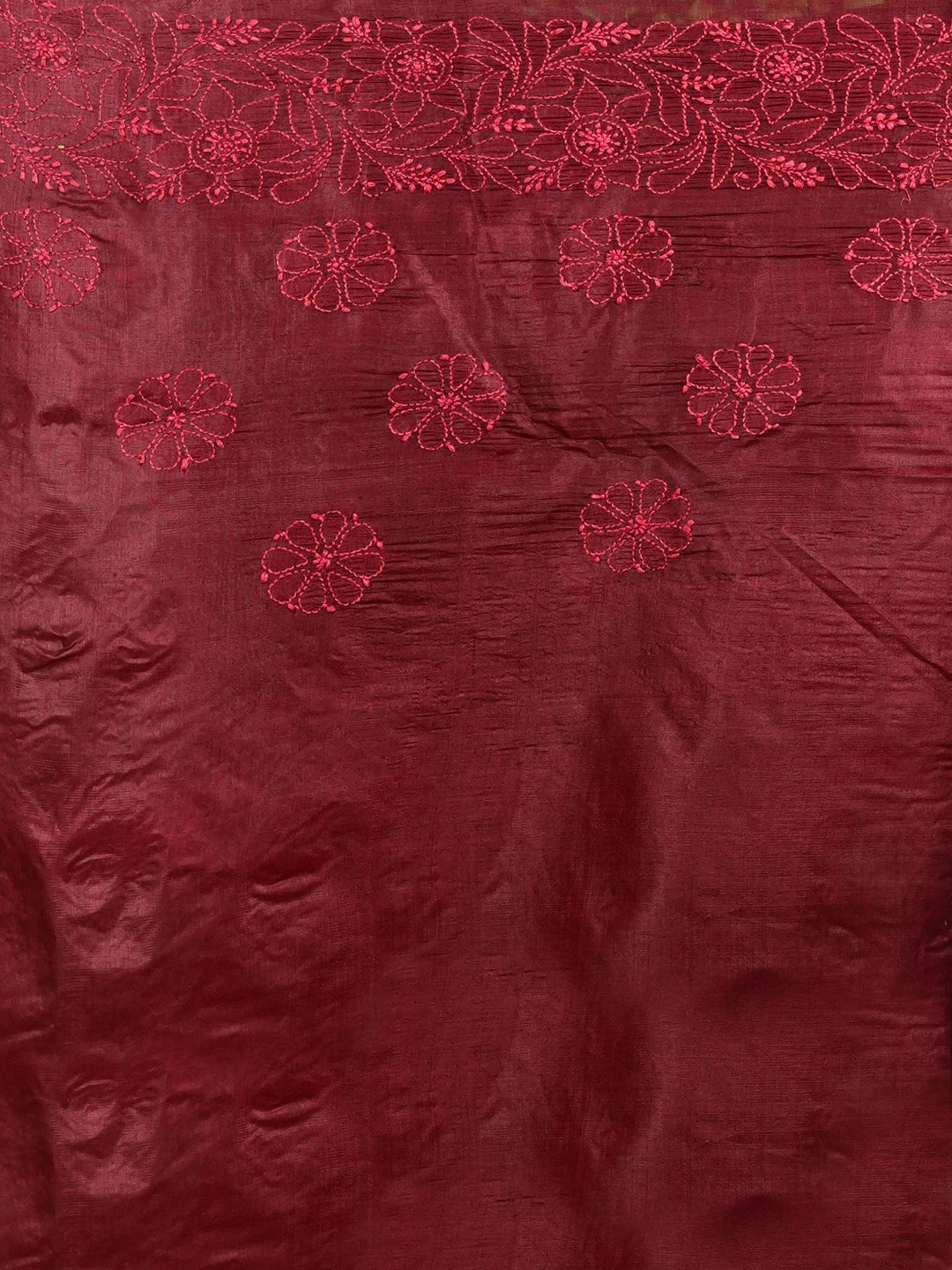 Ada Hand Embroidered Maroon Silk Lucknowi Chikankari Saree With Blouse 01A626997