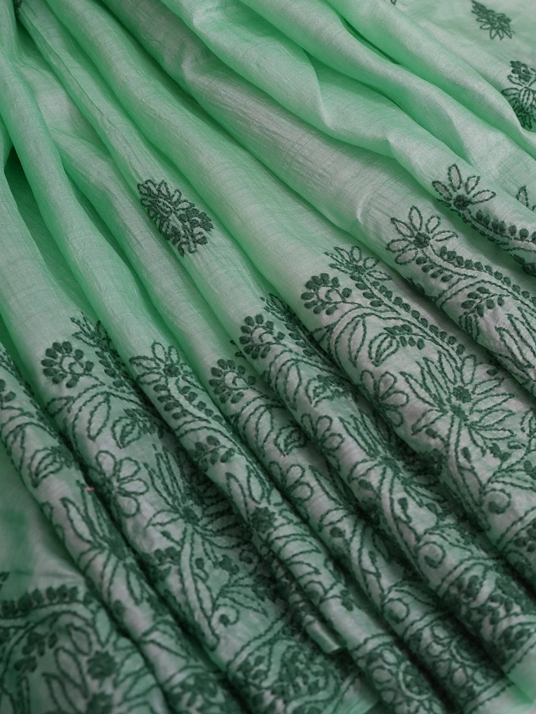Ada Hand Embroidered Seafoam Green Silk Lucknowi Chikankari Saree With Blouse 01A627004
