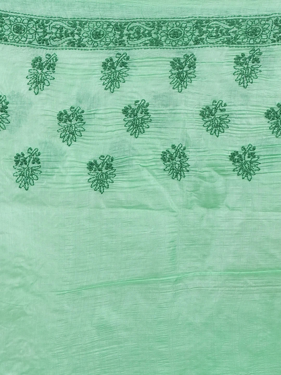 Ada Hand Embroidered Seafoam Green Silk Lucknowi Chikankari Saree With Blouse 01A627004