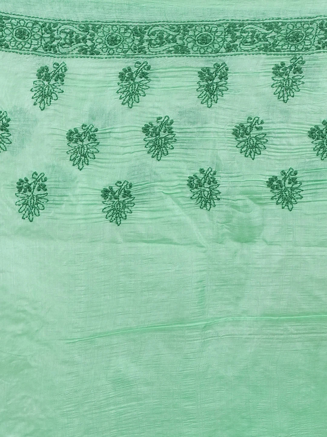 Ada Hand Embroidered Seafoam Green Silk Lucknowi Chikankari Saree With Blouse 01A627004
