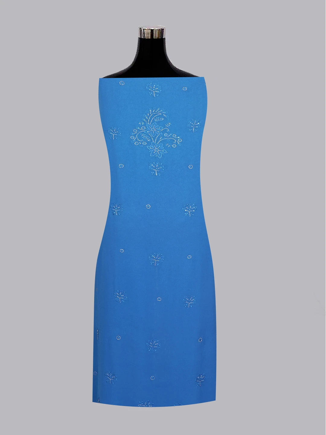 Ada Hand Embroidered Royal Blue Viscose Georgette Lucknowi Chikankari Unstitched Kurta Dupatta Set With Cutdana Work 01A446860