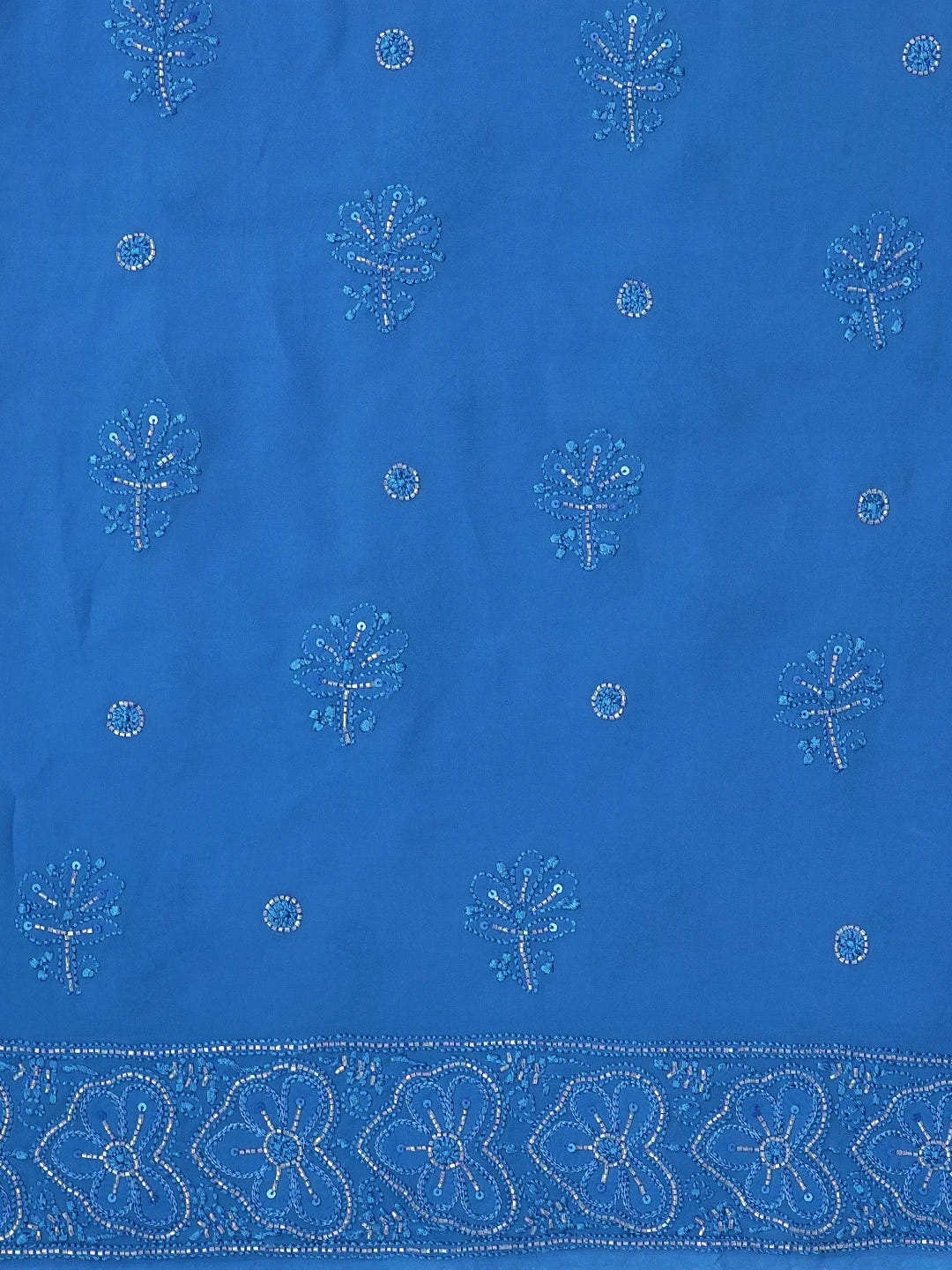 Ada Hand Embroidered Royal Blue Viscose Georgette Lucknowi Chikankari Unstitched Kurta Dupatta Set With Cutdana Work 01A446860