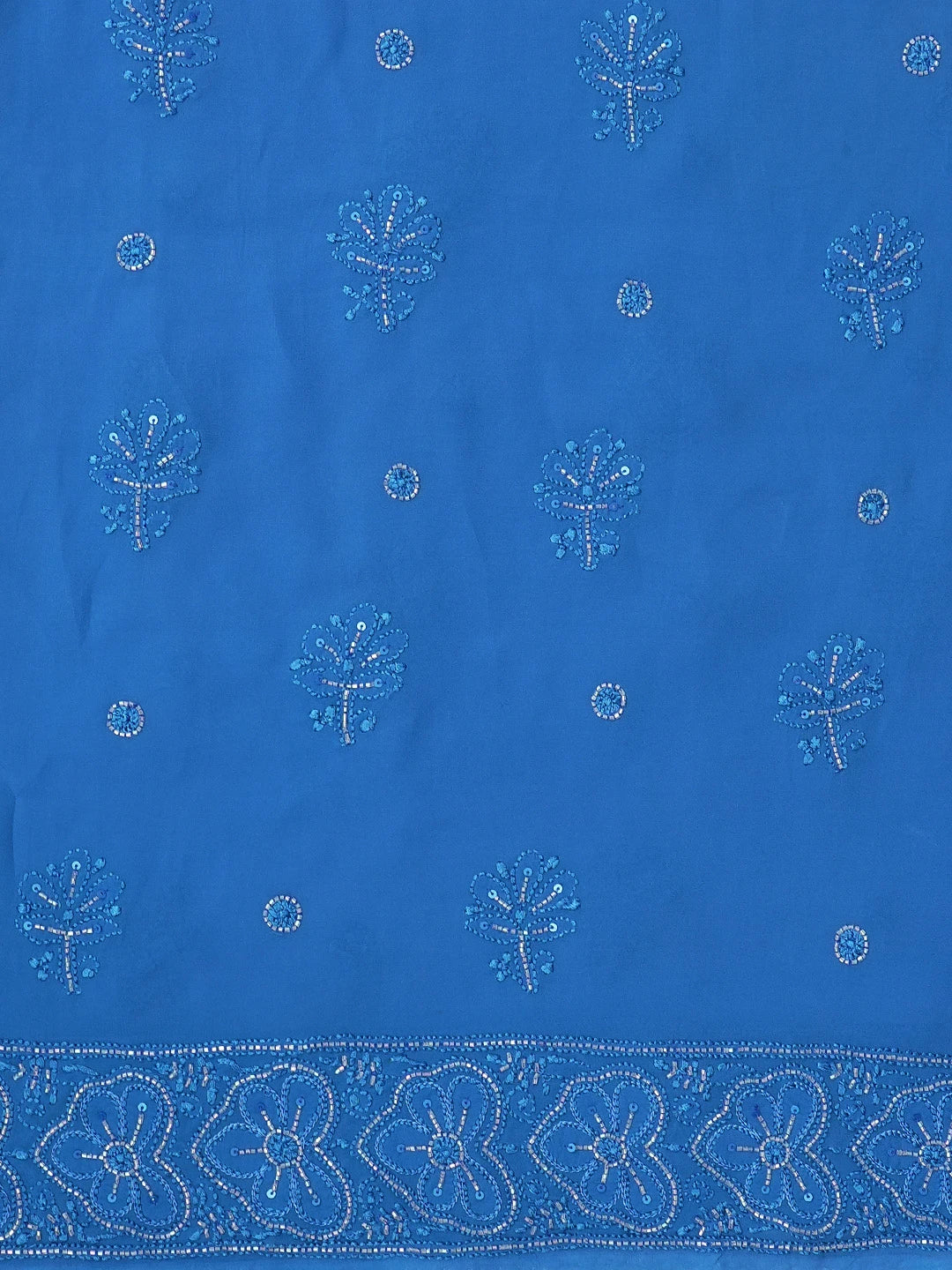Ada Hand Embroidered Royal Blue Viscose Georgette Lucknowi Chikankari Unstitched Kurta Dupatta Set With Cutdana Work 01A446860
