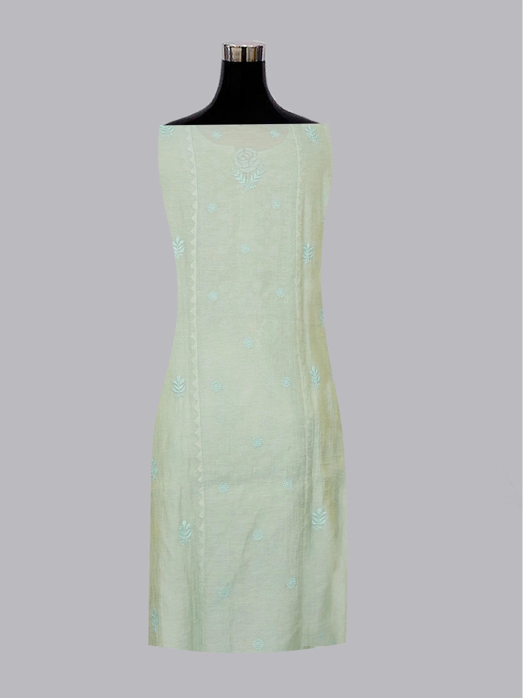 Ada Hand Embroidered Tea Green Tissue Lucknowi Chikankari Semi stitched Kurta Dupatta Set 01A623201