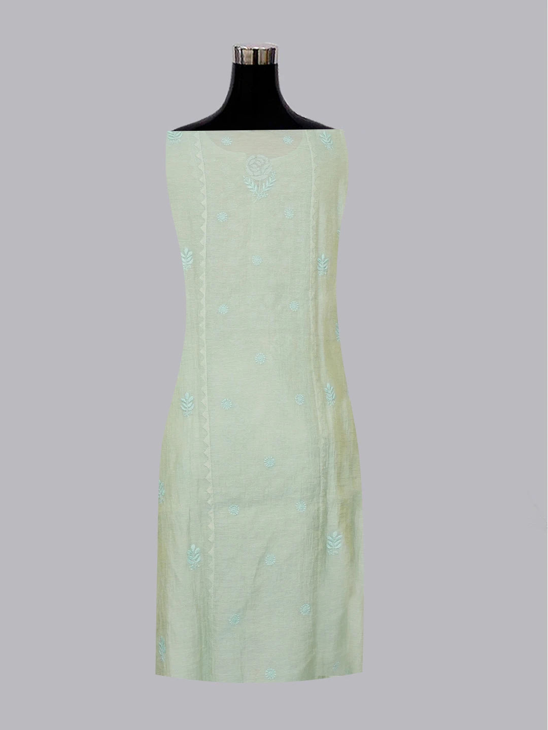 Ada Hand Embroidered Tea Green Tissue Lucknowi Chikankari Semi stitched Kurta Dupatta Set 01A623201