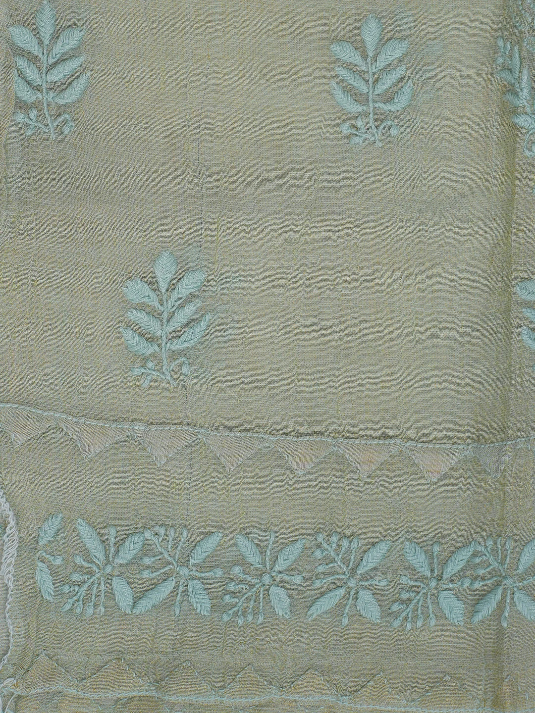 Ada Hand Embroidered Tea Green Tissue Lucknowi Chikankari Semi stitched Kurta Dupatta Set 01A623201