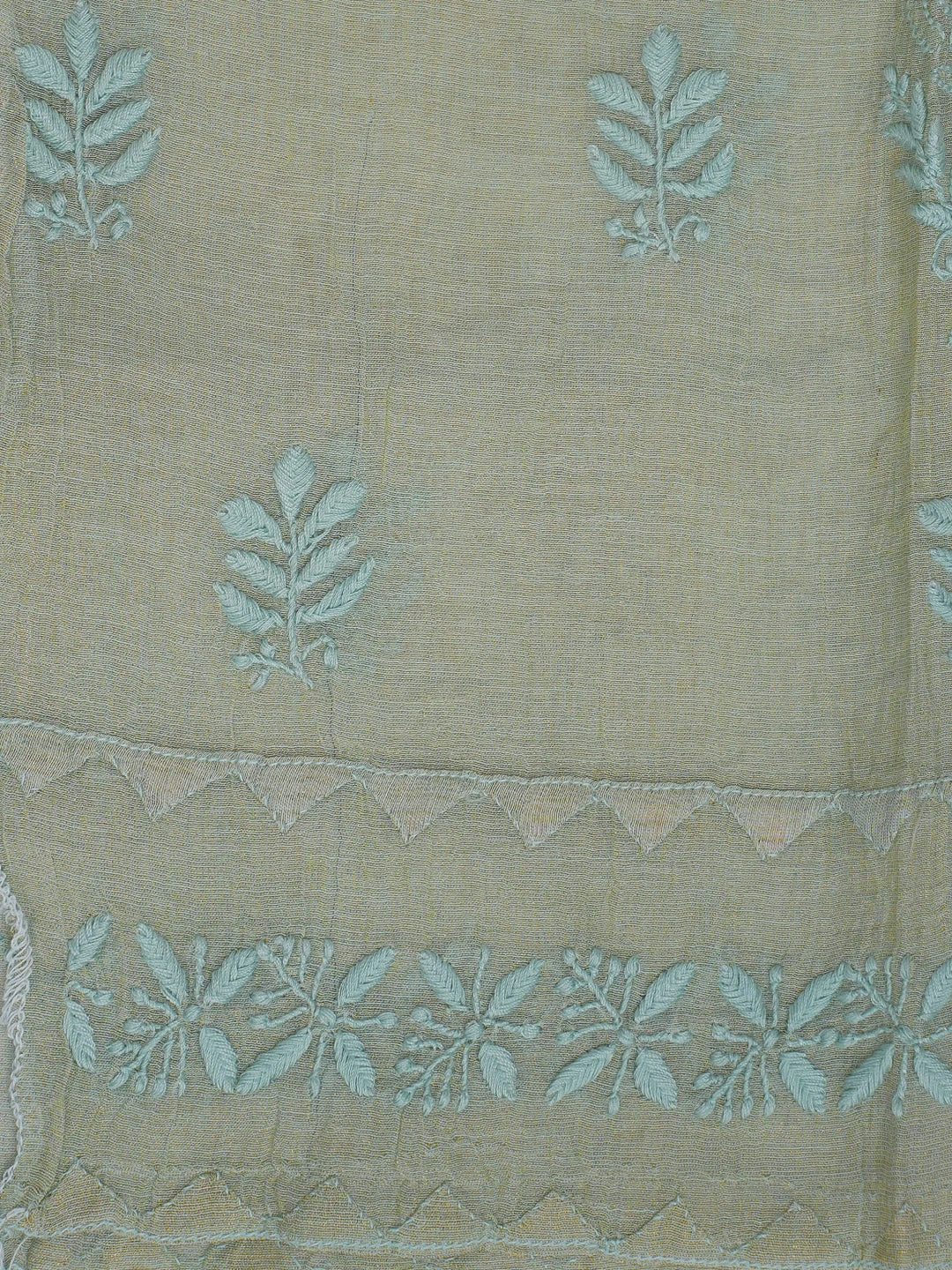 Ada Hand Embroidered Tea Green Tissue Lucknowi Chikankari Semi stitched Kurta Dupatta Set 01A623201