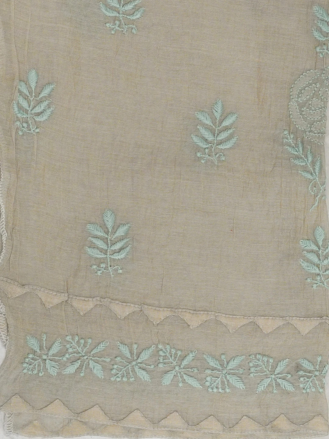 Ada Hand Embroidered Fawn Tissue Lucknowi Chikankari Semi stitched Kurta Dupatta Set 01A623202