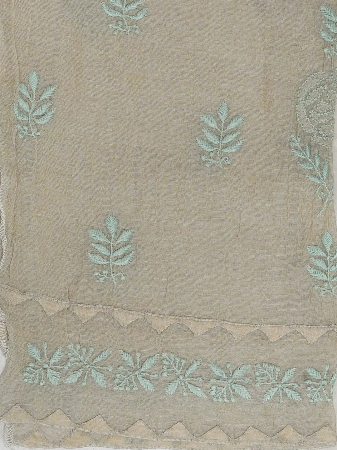 Ada Hand Embroidered Fawn Tissue Lucknowi Chikankari Semi stitched Kurta Dupatta Set 01A623202