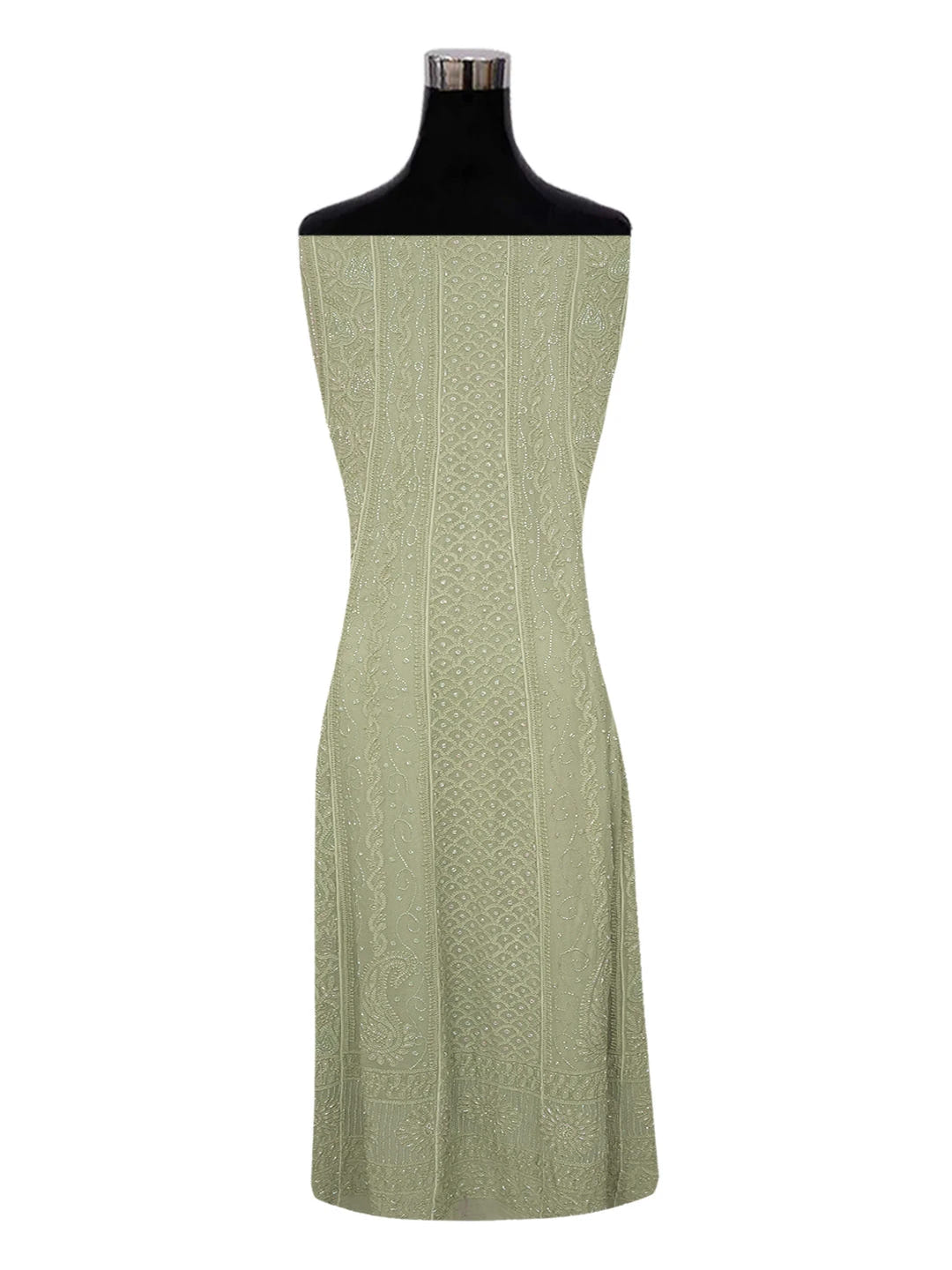 Ada Hand Embroidered Asparagus Green Viscose Georgette Lucknowi Chikankari Semi-Stitched Anarkali Kurta Dupatta Set With Cutdana Work 01A598023