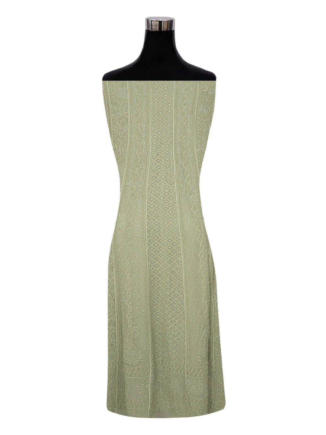 Ada Hand Embroidered Asparagus Green Viscose Georgette Lucknowi Chikankari Semi-Stitched Anarkali Kurta Dupatta Set With Cutdana Work 01A598023