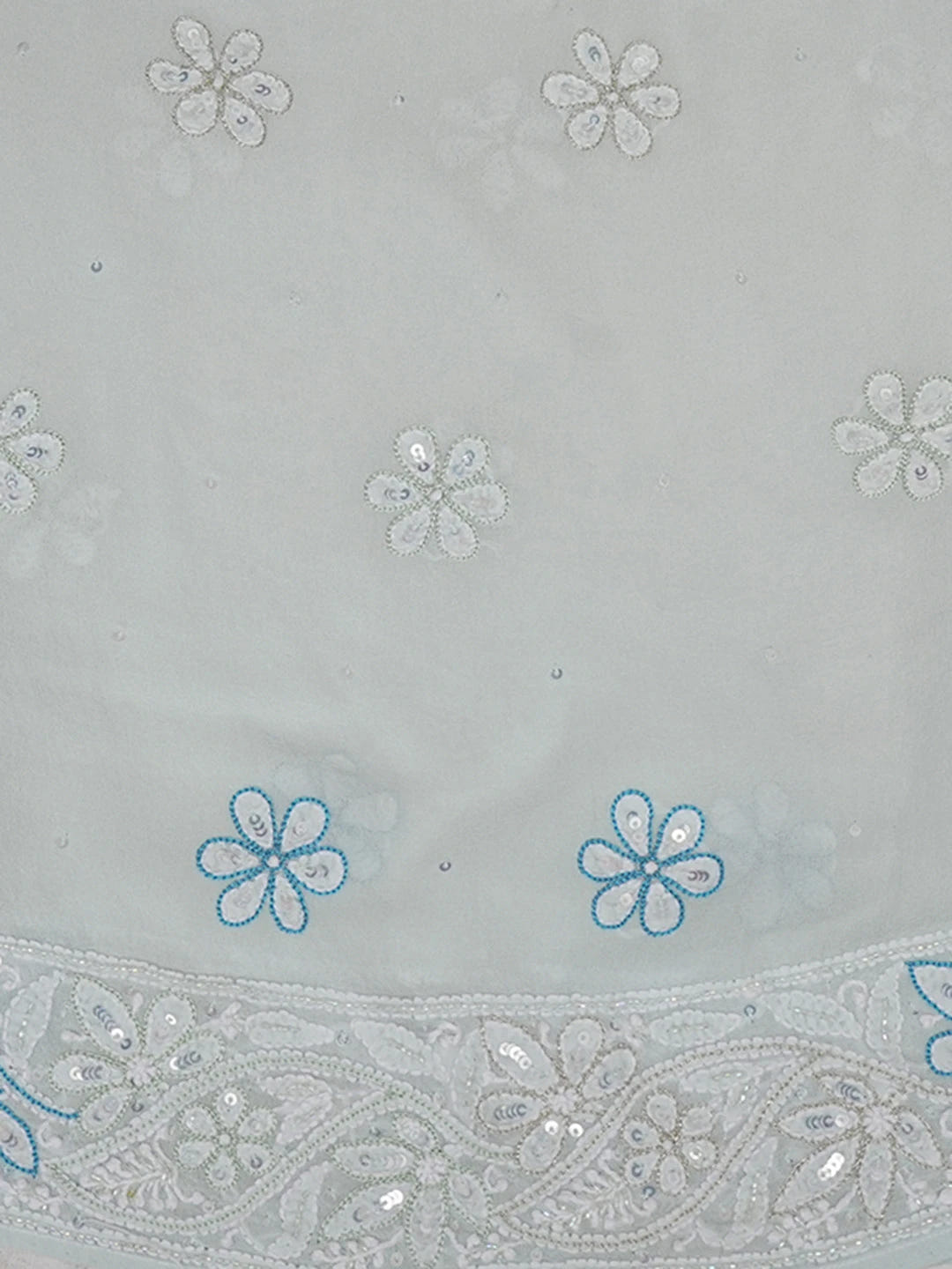 Ada Hand Embroidered Sky Blue Pure Georgette Lucknowi Chikankari Semi-Stitched Anarkali Kurta Dupatta Set With Cutdana and Sequinned Work 01A559256