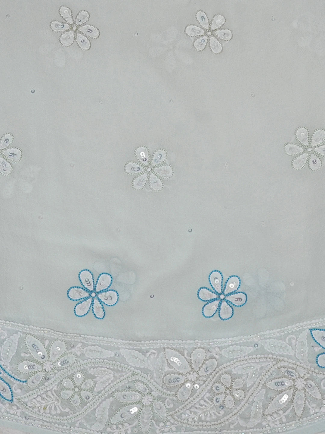Ada Hand Embroidered Sky Blue Pure Georgette Lucknowi Chikankari Semi-Stitched Anarkali Kurta Dupatta Set With Cutdana and Sequinned Work 01A559256