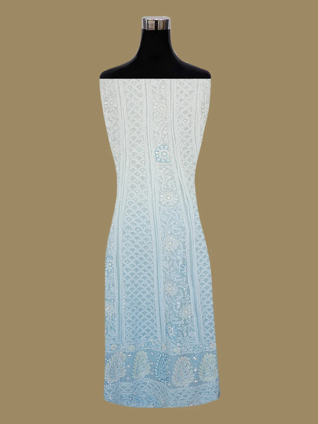 Ada Hand Embroidered Sky Blue Pure Georgette Lucknowi Chikankari Semi-Stitched Anarkali Kurta Dupatta Set With Cutdana and Sequinned Work 01A559256