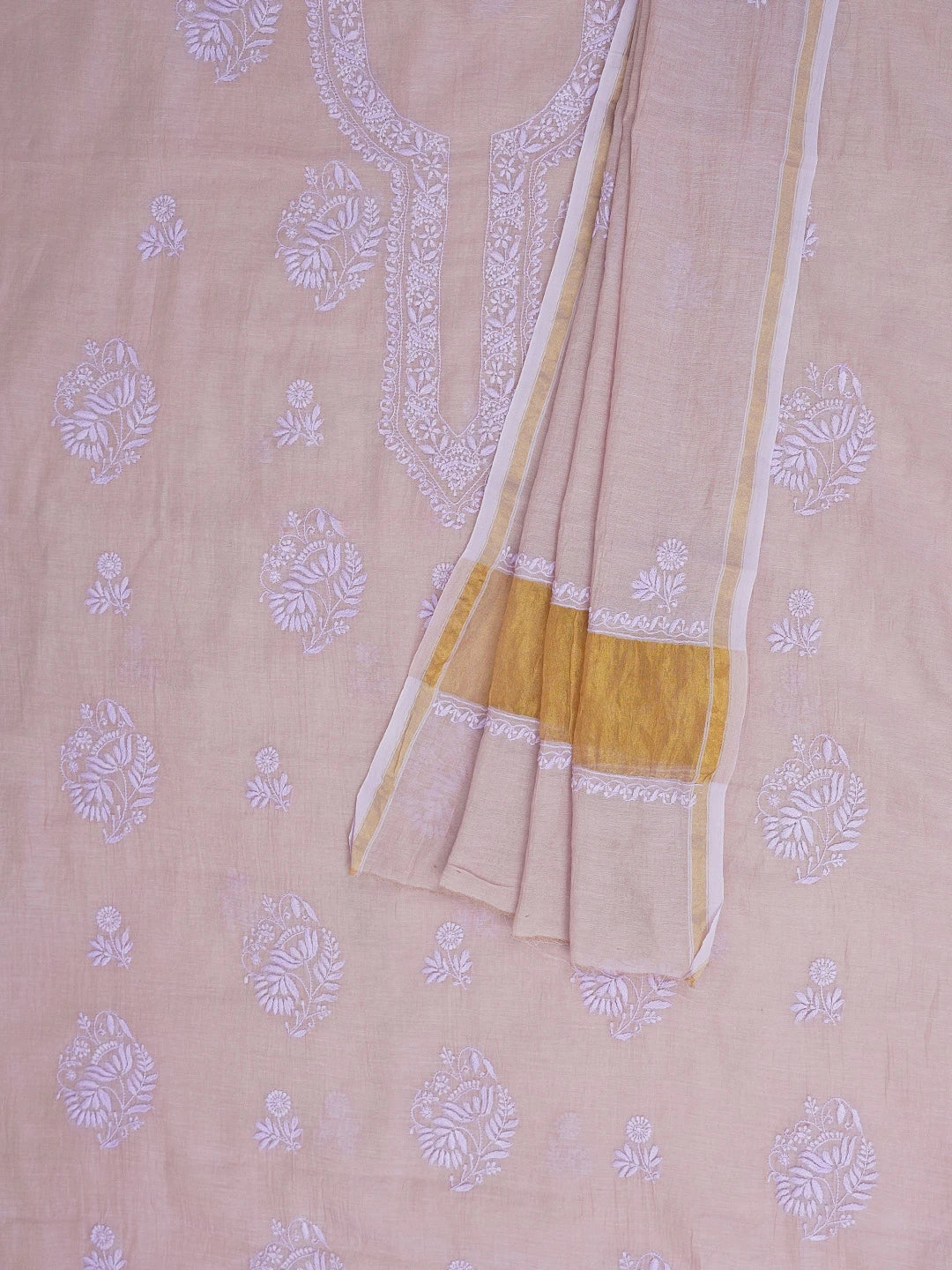 Ada Hand Embroidered Mauve Pink Tissue Lucknowi Chikankari Unstitched Kurta Dupatta Set 01A623114