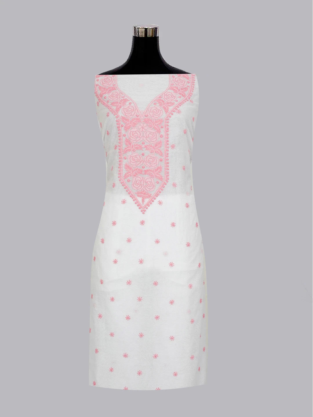 Ada Hand Embroidered White Super Net Lucknowi Chikankari Unstitched Kurta Dupatta Set 01A466475
