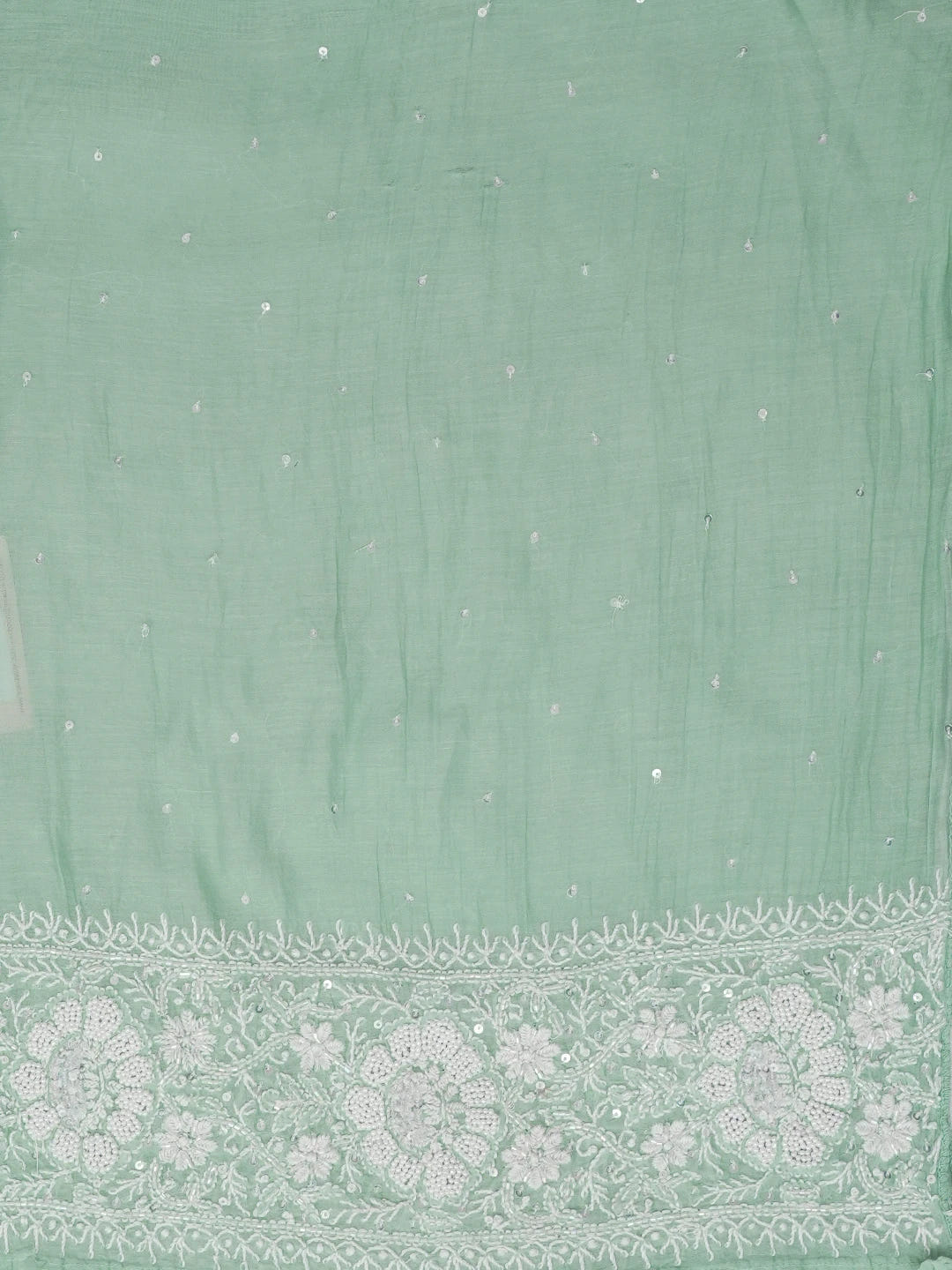 Ada Hand Embroidered Light Teal Green Chanderi Lucknowi Chikankari Unstitched Kurta Dupatta Set 01A607502