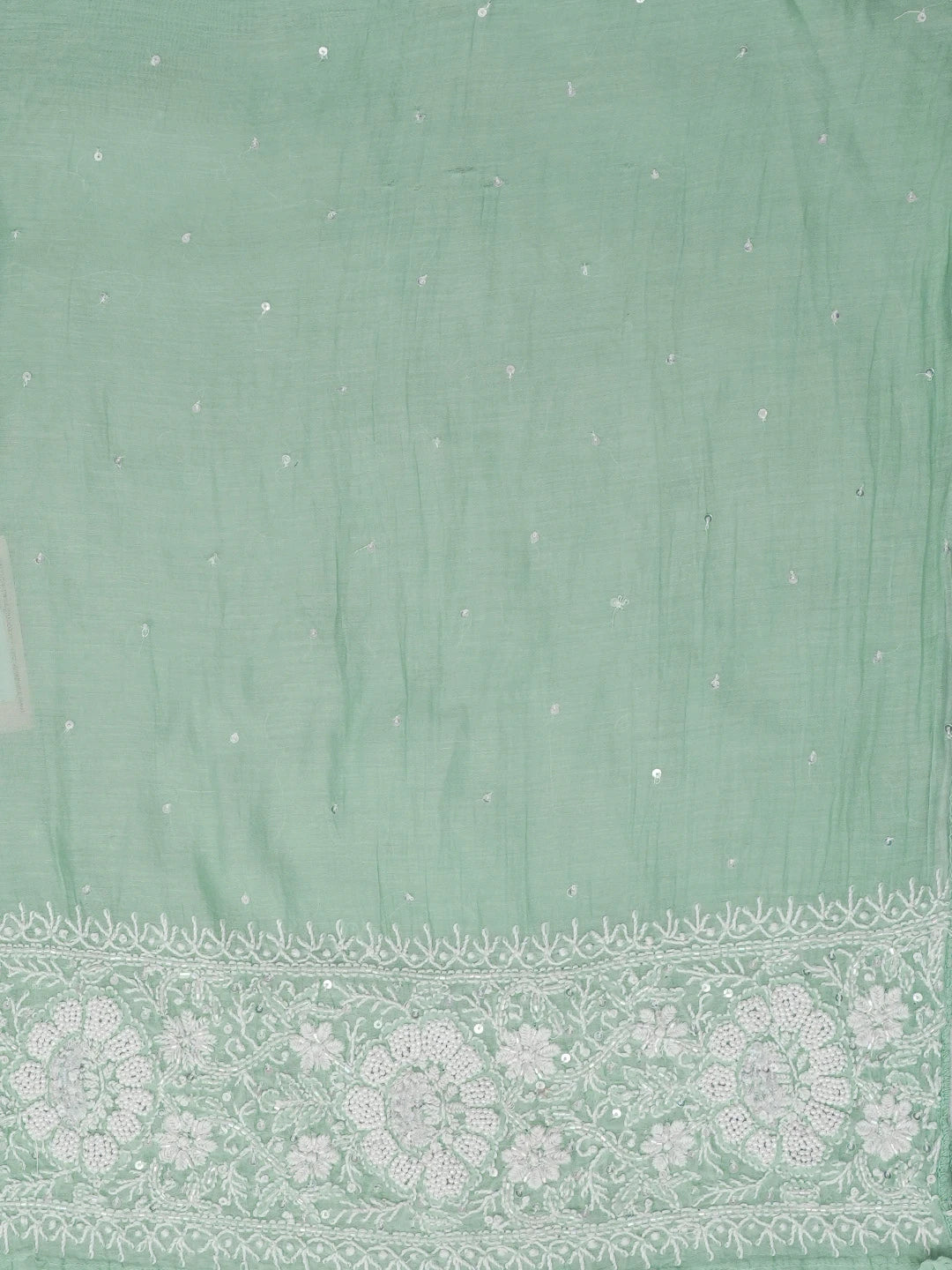 Ada Hand Embroidered Light Teal Green Chanderi Lucknowi Chikankari Unstitched Kurta Dupatta Set 01A607502