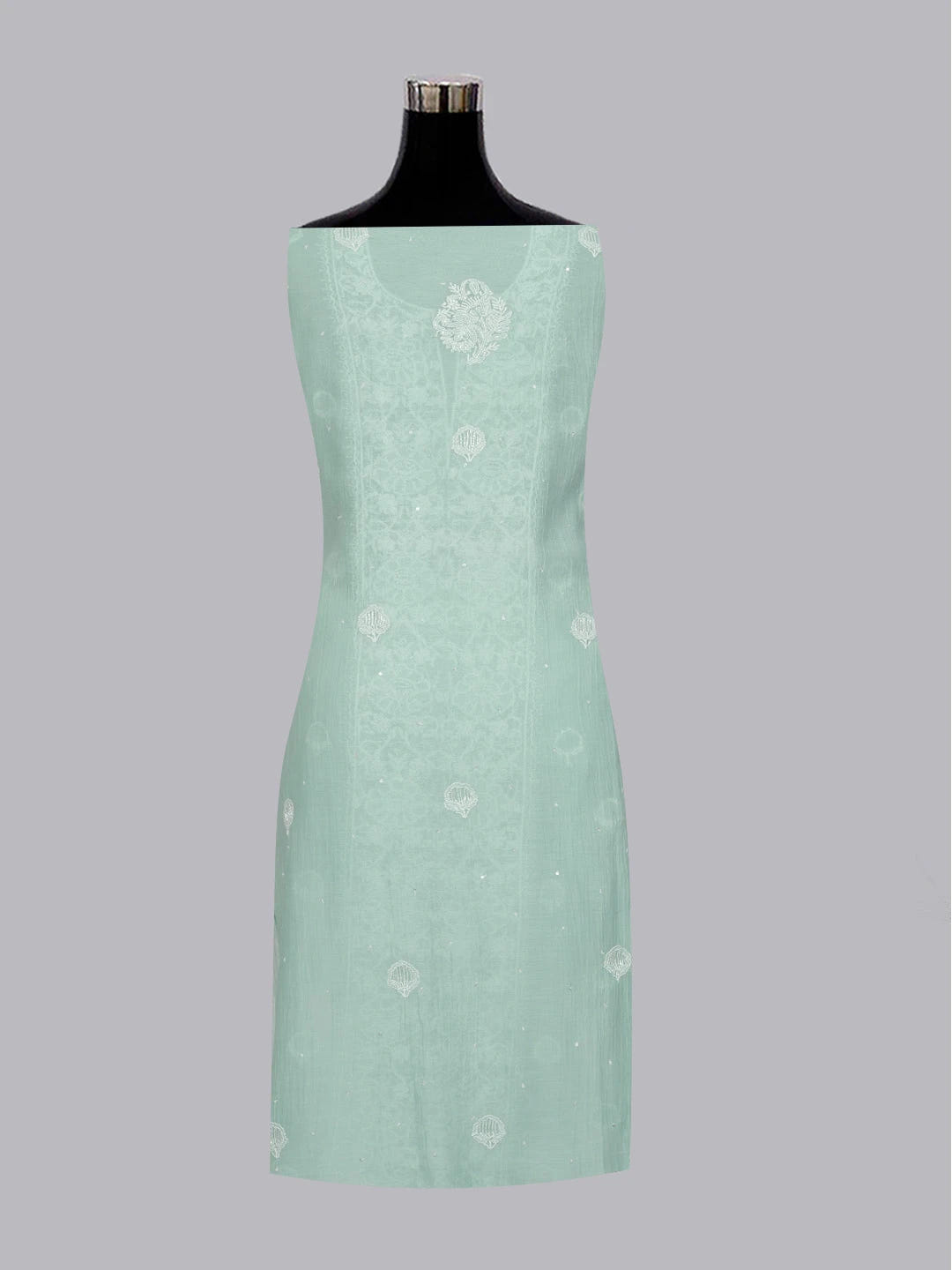 Ada Hand Embroidered Light Teal Green Chanderi Lucknowi Chikankari Unstitched Kurta Dupatta Set 01A607502