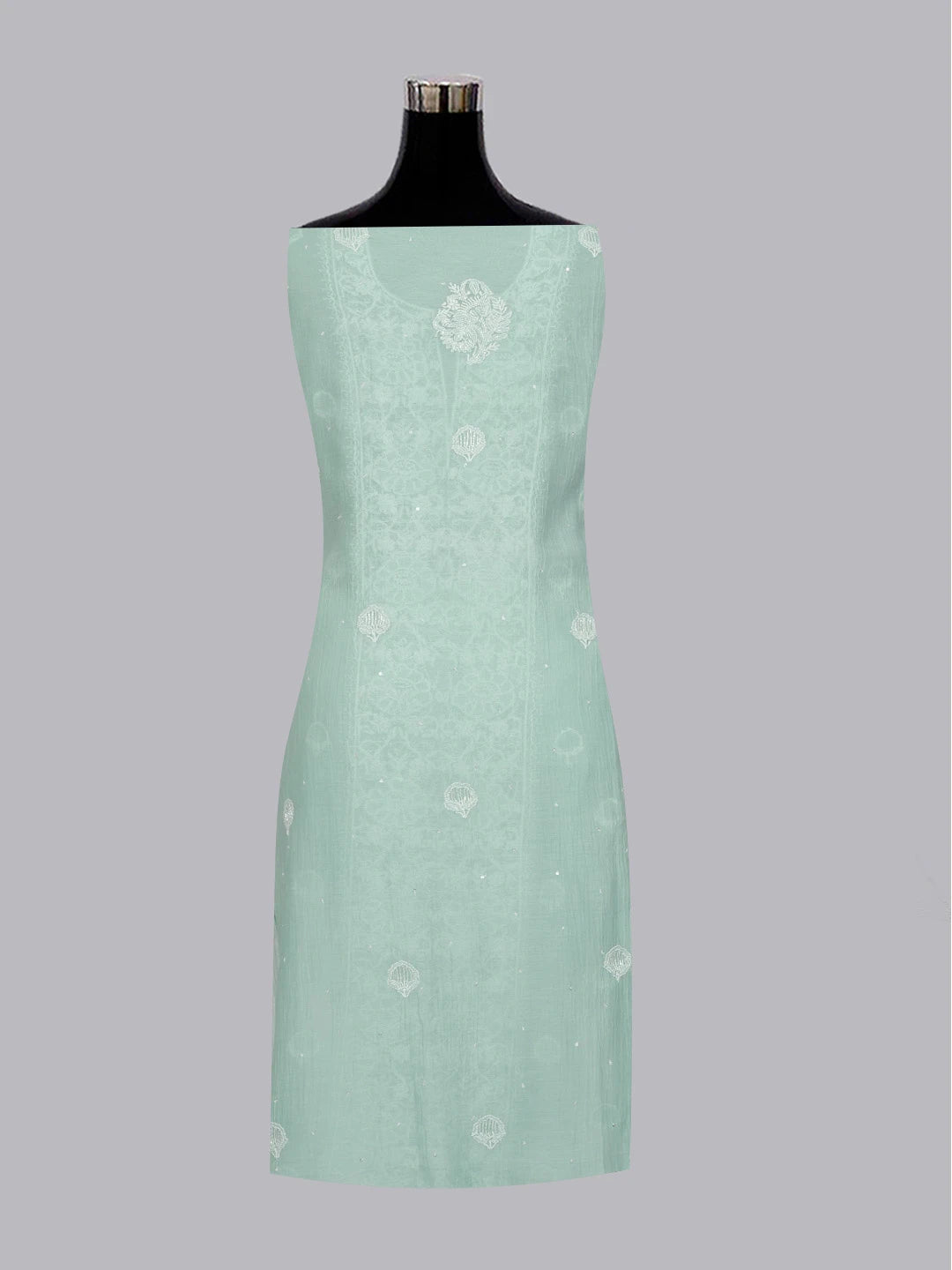 Ada Hand Embroidered Light Teal Green Chanderi Lucknowi Chikankari Unstitched Kurta Dupatta Set 01A607502