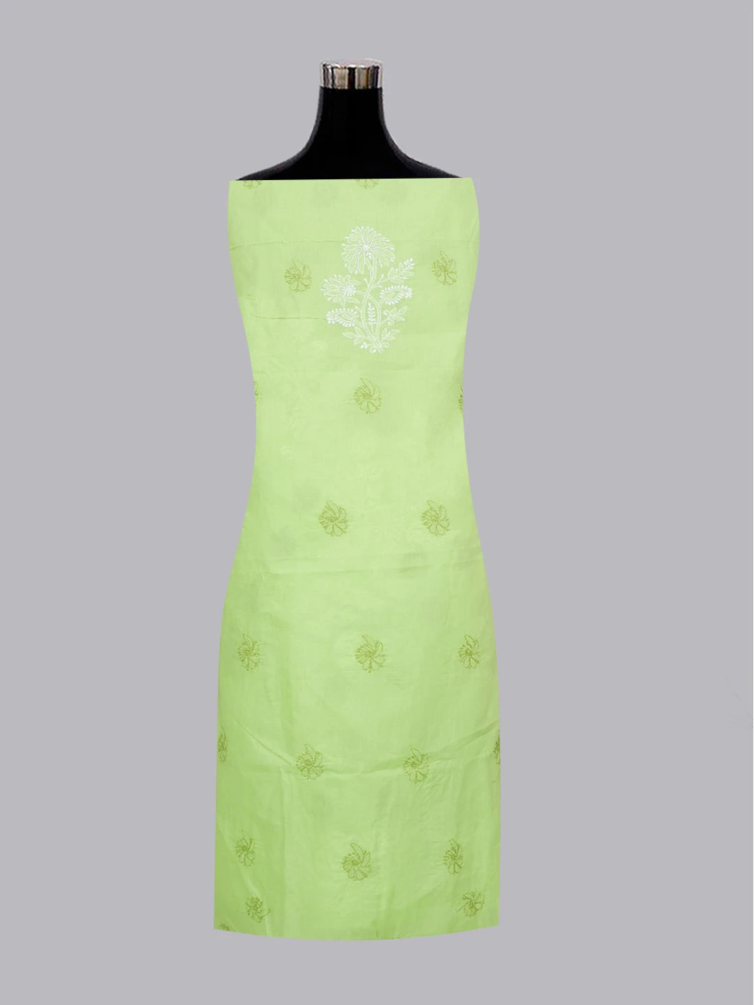 Ada Hand Embroidered Green Cotton Lucknowi Chikankari Unstitched Suit Piece 01A628091