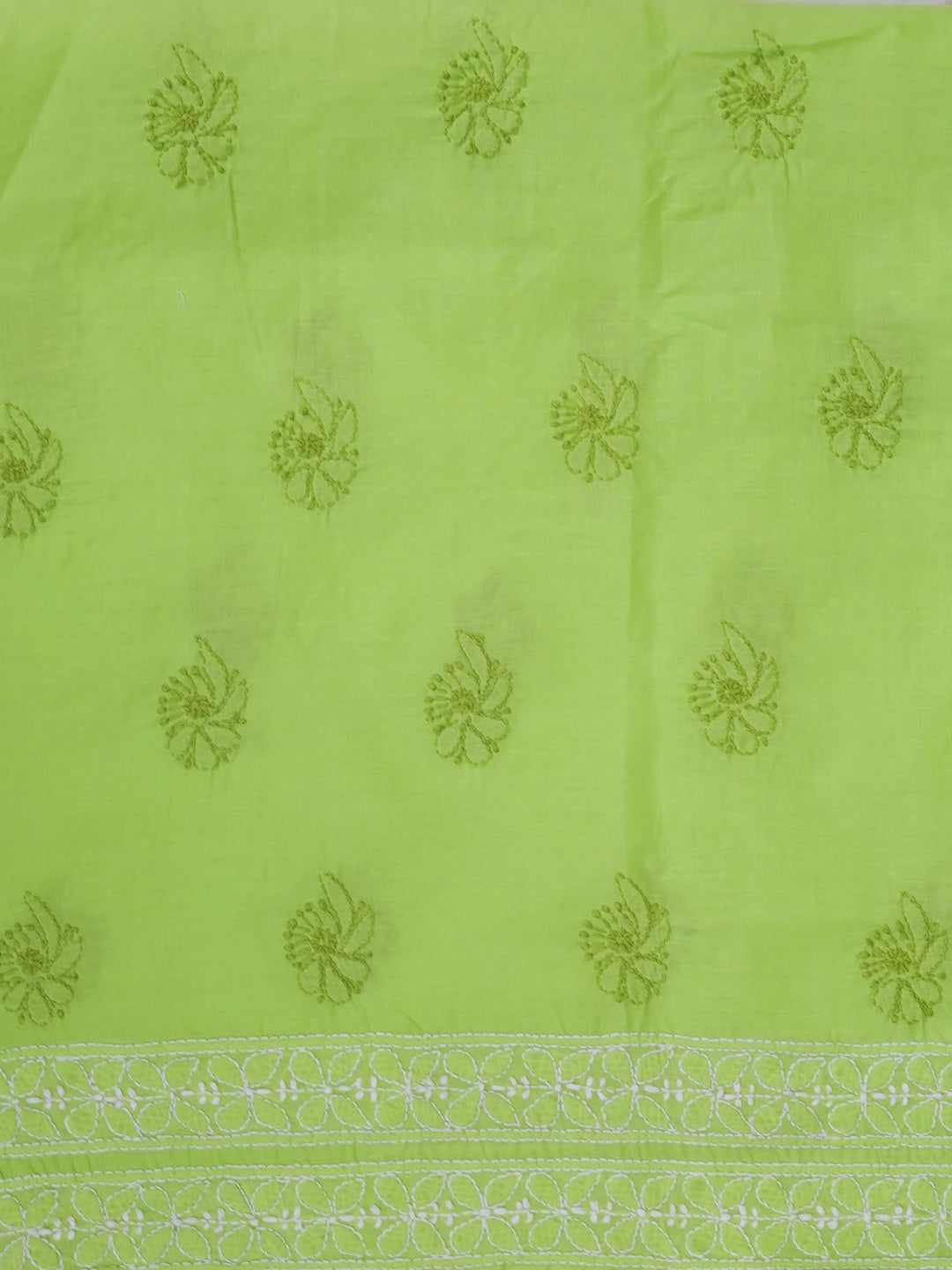 Ada Hand Embroidered Green Cotton Lucknowi Chikankari Unstitched Suit Piece 01A628091