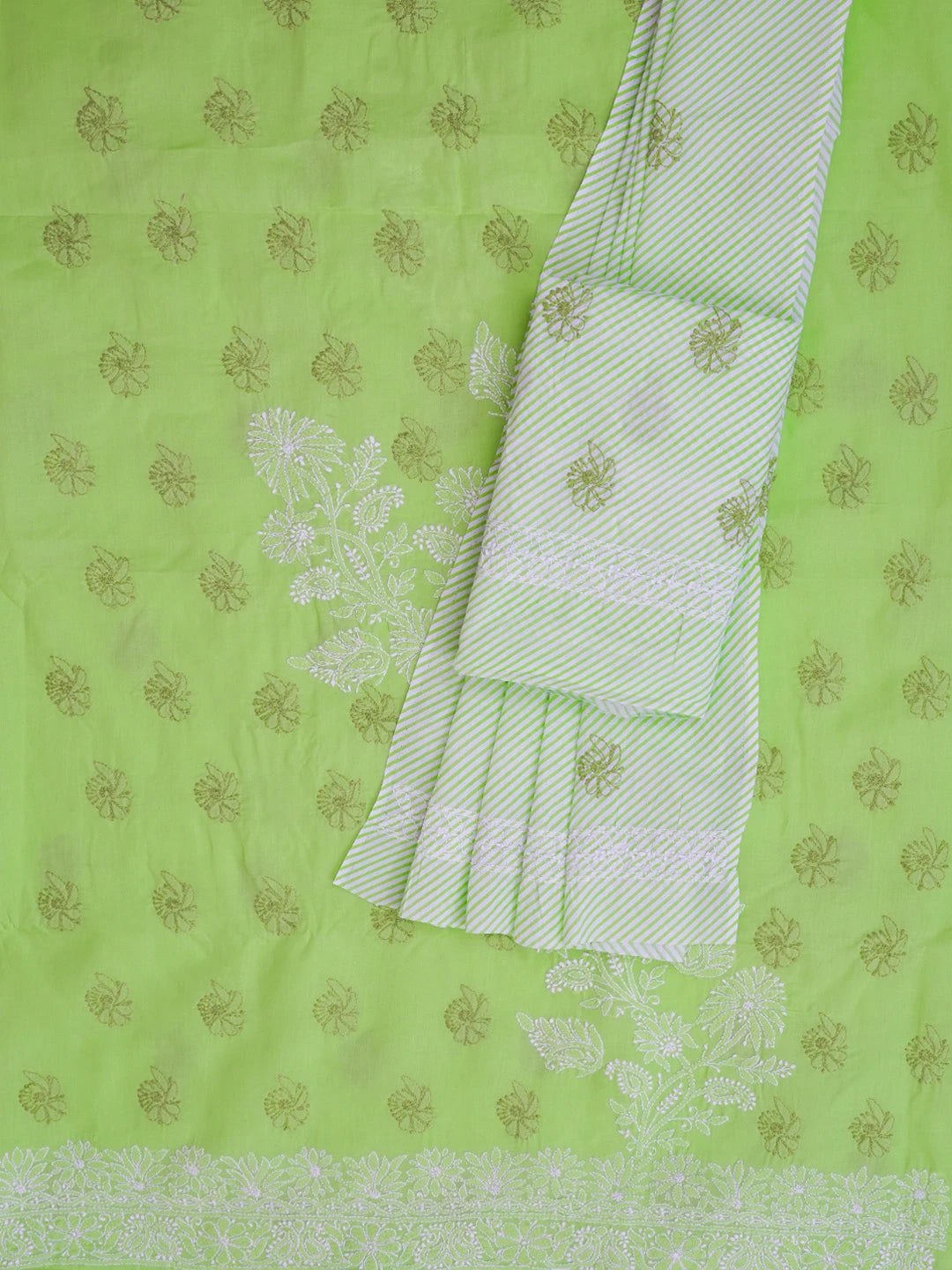 Ada Hand Embroidered Green Cotton Lucknowi Chikankari Unstitched Suit Piece 01A628091