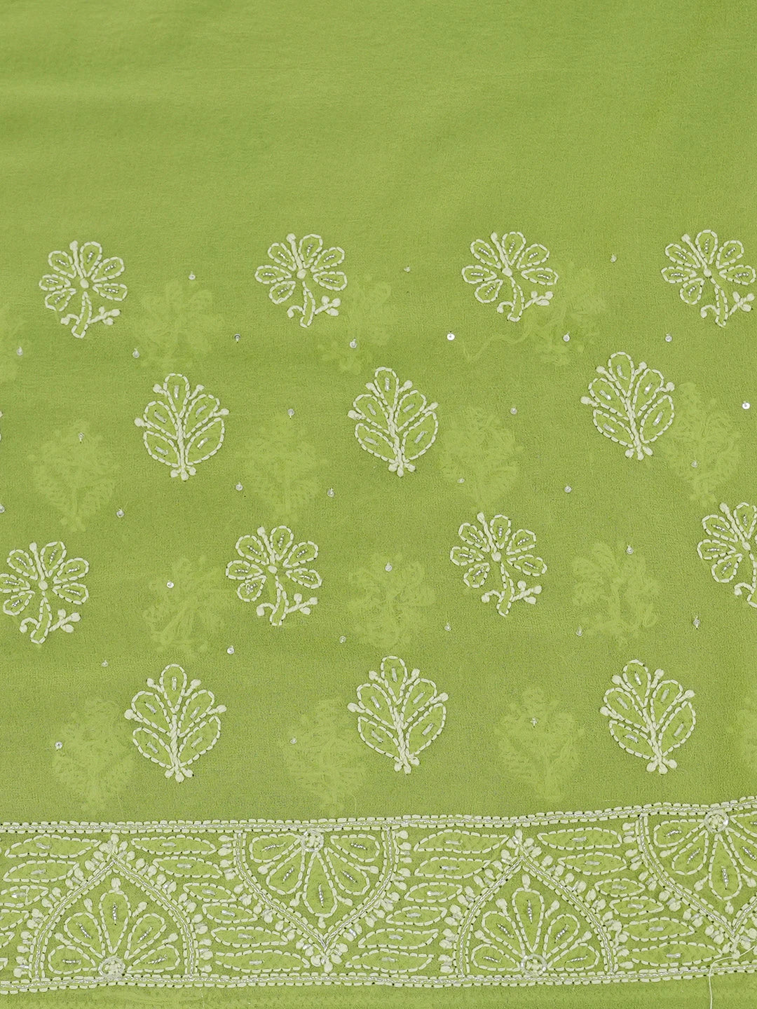 Ada Hand Embroidered Asparagus Green Pure Georgette Lucknowi Chikankari Saree/Blouse With Cutdana  Work 01A567461